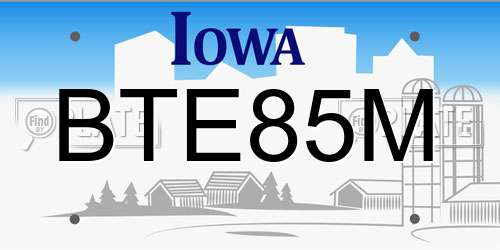 BTE85M Iowa License Plate