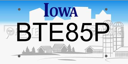 BTE85P Iowa License Plate