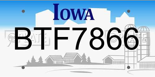 BTF7866 Iowa License Plate