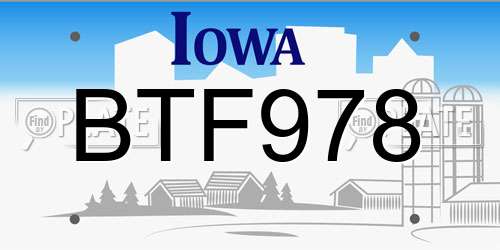 BTF978 Iowa License Plate