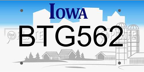 BTG562 Iowa License Plate