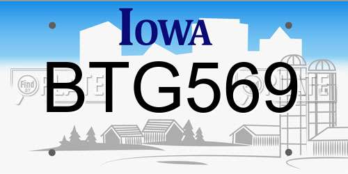 BTG569 Iowa License Plate