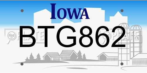 BTG862 Iowa License Plate