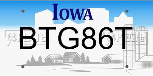 BTG86T Iowa License Plate