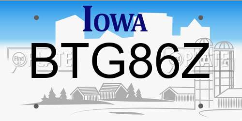 BTG86Z Iowa License Plate
