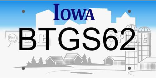 BTGS62 Iowa License Plate