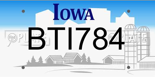 BTI784 Iowa License Plate