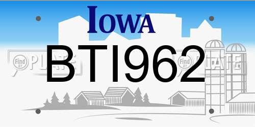 BTI962 Iowa License Plate