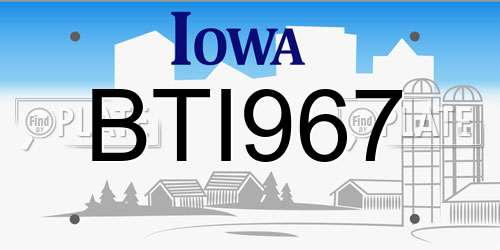 BTI967 Iowa License Plate