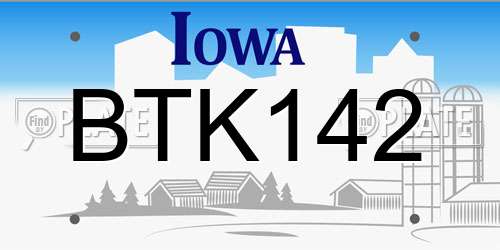 BTK142 Iowa License Plate