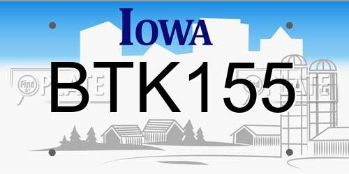 BTK155 Iowa License Plate