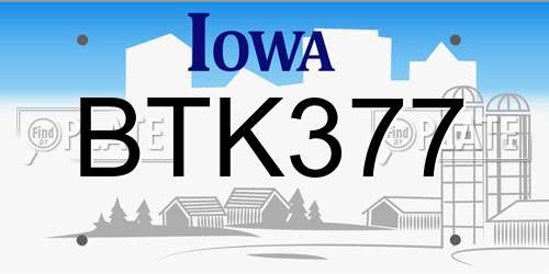 BTK377 Iowa License Plate