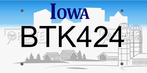 BTK424 Iowa License Plate