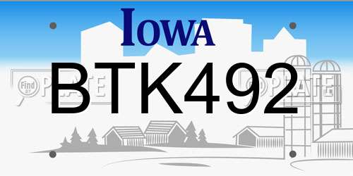 BTK492 Iowa License Plate
