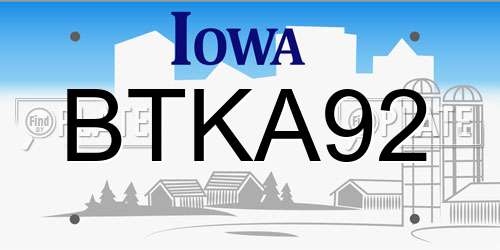 BTKA92 Iowa License Plate