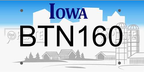 BTN160 Iowa License Plate