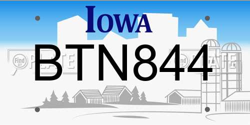BTN844 Iowa License Plate