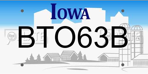 BTO63B Iowa License Plate