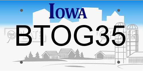 BTOG35 Iowa License Plate