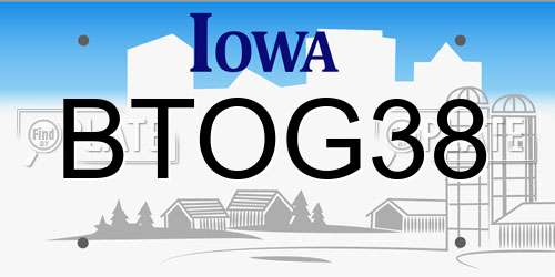 BTOG38 Iowa License Plate
