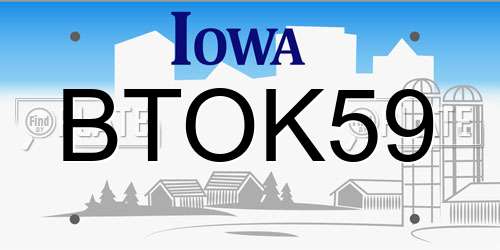 BTOK59 Iowa License Plate