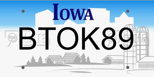 BTOK89 Iowa License Plate