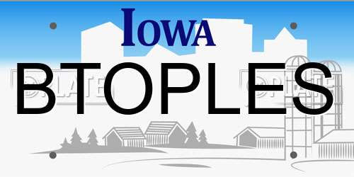 BTOPLES Iowa License Plate