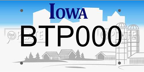 BTP000 Iowa License Plate