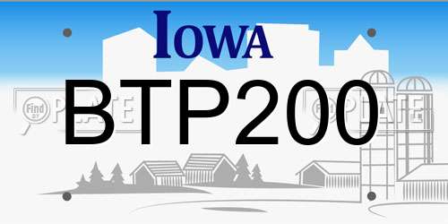 BTP200 Iowa License Plate