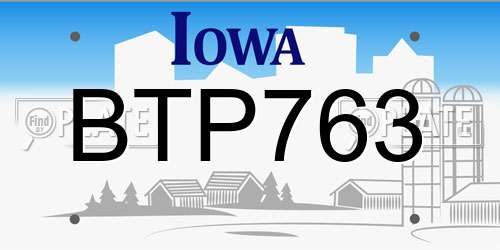 BTP763 Iowa License Plate