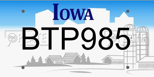 BTP985 Iowa License Plate