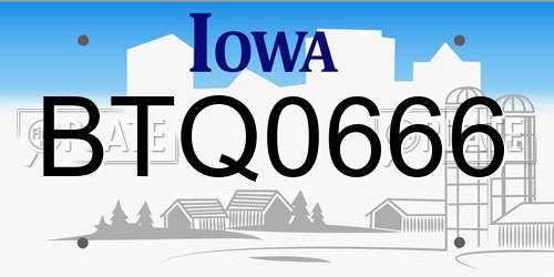 BTQ0666 Iowa License Plate