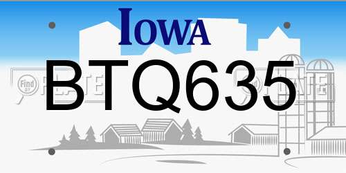 BTQ635 Iowa License Plate