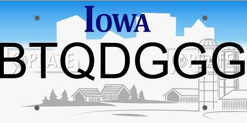 BTQDGGG Iowa License Plate