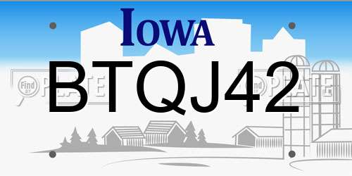 BTQJ42 Iowa License Plate