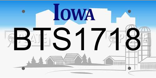 BTS1718 Iowa License Plate