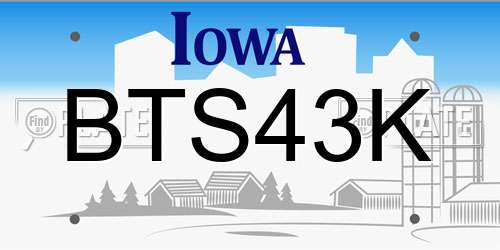 BTS43K Iowa License Plate