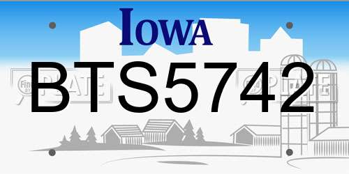 BTS5742 Iowa License Plate