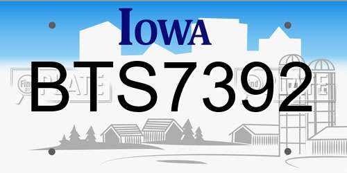 BTS7392 Iowa License Plate