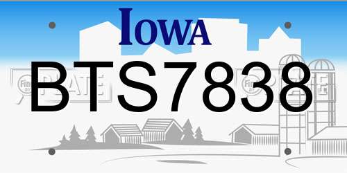 BTS7838 Iowa License Plate