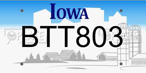 BTT803 Iowa License Plate