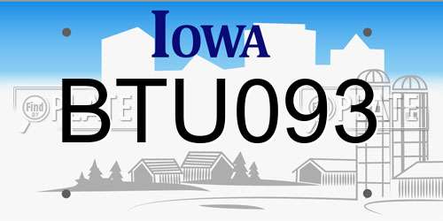 BTU093 Iowa License Plate