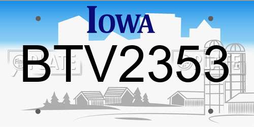 BTV2353 Iowa License Plate