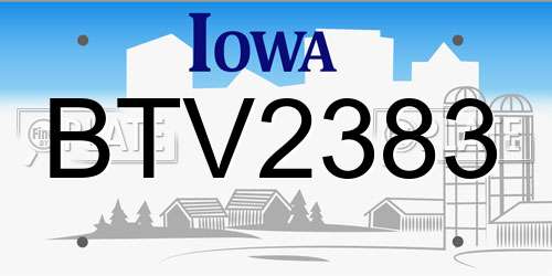 BTV2383 Iowa License Plate