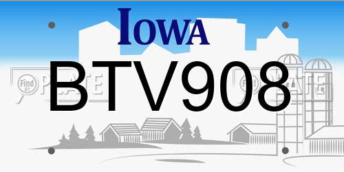 BTV908 Iowa License Plate