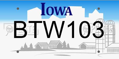 BTW103 Iowa License Plate