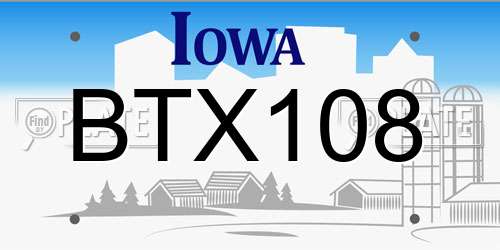 BTX108 Iowa License Plate