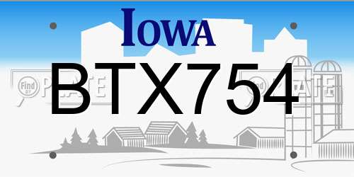 BTX754 Iowa License Plate
