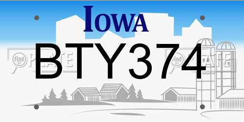 BTY374 Iowa License Plate