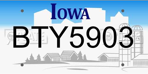 BTY5903 Iowa License Plate